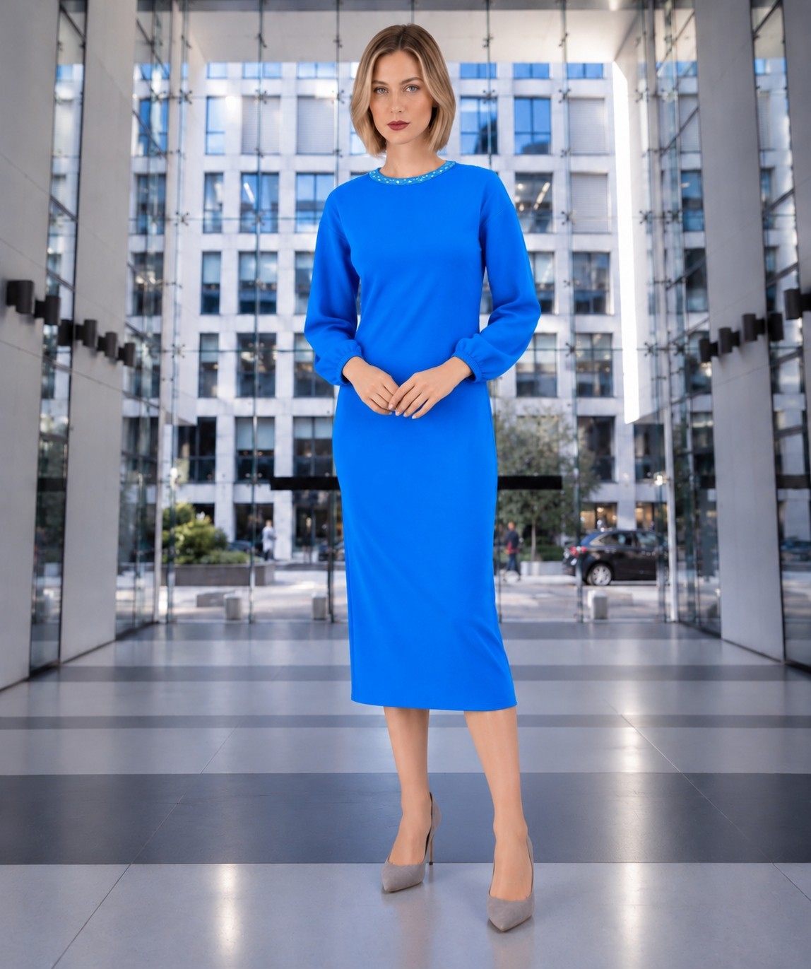 Rochie dreaptă royal din lână